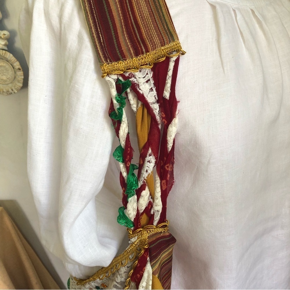 Bohemian Gypsy Crossbody Bag w/gold,green,red stripes & cream lace and fringe - Picture 9 of 17